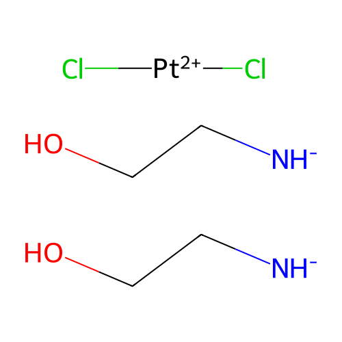 Dichloroplatinum(2+);bis(2-hydroxyethylazanide) structure