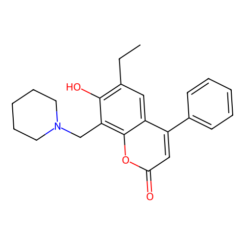 6-ethyl-7-hydroxy-4-phenyl-8-(piperidin-1-ylmethyl)-2H-chromen-2-one structure