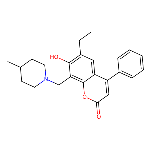6-ethyl-7-hydroxy-8-[(4-methylpiperidino)methyl]-4-phenyl-2H-chromen-2-one structure