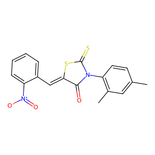 (5Z)-3-(2,4-dimethylphenyl)-5-(2-nitrobenzylidene)-2-thioxo-1,3-thiazolidin-4-one structure