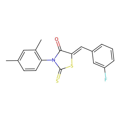 (5Z)-3-(2,4-dimethylphenyl)-5-(3-fluorobenzylidene)-2-thioxo-1,3-thiazolidin-4-one structure