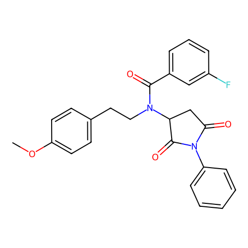 N-(2,5-dioxo-1-phenylpyrrolidin-3-yl)-3-fluoro-N-[2-(4-methoxyphenyl)ethyl]benzamide structure