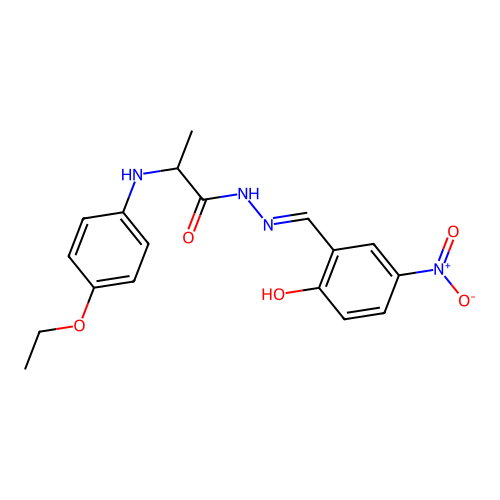 2-(4-ethoxyanilino)-N-[(2-hydroxy-5-nitrophenyl)methylideneamino]propanamide structure
