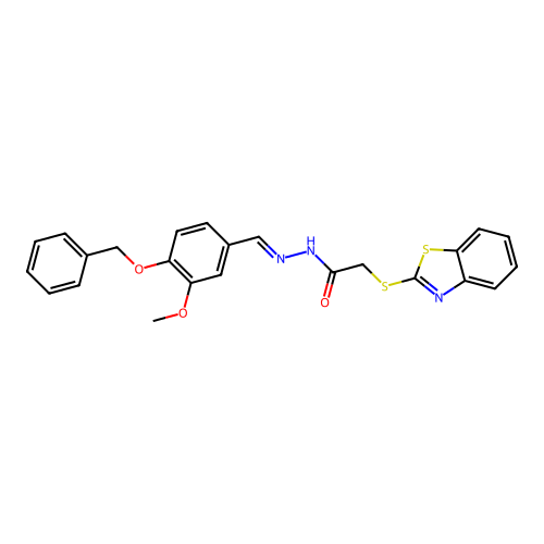 2-(1,3-benzothiazol-2-ylsulfanyl)-N'-{(E)-[4-(benzyloxy)-3-methoxyphenyl]methylidene}acetohydrazide structure