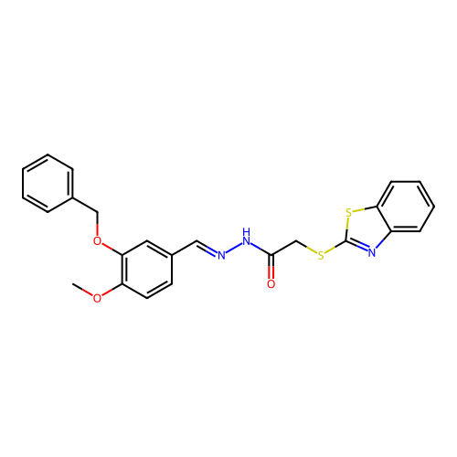 2-(1,3-benzothiazol-2-ylsulfanyl)-N'-{(E)-[3-(benzyloxy)-4-methoxyphenyl]methylidene}acetohydrazide structure
