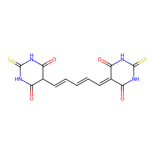 2,2'-Dimercapto-4,4',6,6'-tetrahydroxy-pyrimidino-5,5'pentamethine oxonole structure