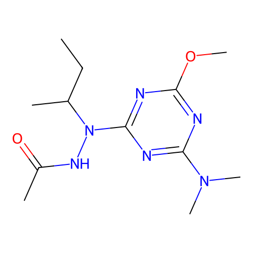 N'-(sec-butyl)-N'-(4-(dimethylamino)-6-methoxy-1,3,5-triazin-2-yl)acetohydrazide structure