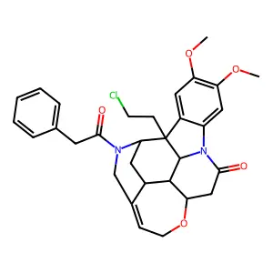 6a-(2-chloroethyl)-8,9-dimethoxy-13-(phenylacetyl)-4a,5,6,6a,12,12a,12b,12c-octahydro-6,4-(epiminomethano)-1-oxa-10b-azacyclohepta[1,2,3-cd]fluoranthen-11(2h)-one structure