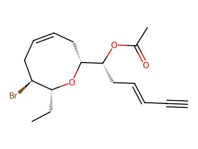 1-(3-bromo-2-ethyl-3,4,7,8-tetrahydro-2H-oxocin-8-yl)hex-3-en-5-ynyl acetate structure