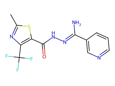 N'-[imino(3-pyridinyl)methyl]-2-methyl-4-(trifluoromethyl)-1,3-thiazole-5-carbohydrazide structure