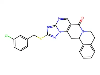 2-[(3-chlorobenzyl)sulfanyl]-8,9,13b,14-tetrahydro-6H-[1,2,4]triazolo[5'',1'':2',3']pyrimido[4',5':4,5]pyrido[2,1-a]isoquinolin-6-one structure