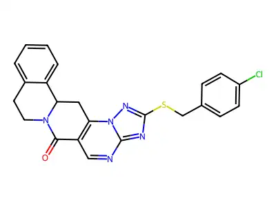 2-[(4-chlorobenzyl)sulfanyl]-8,9,13b,14-tetrahydro-6H-[1,2,4]triazolo[5'',1'':2',3']pyrimido[4',5':4,5]pyrido[2,1-a]isoquinolin-6-one structure