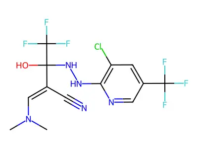 2-(1-{2-[3-chloro-5-(trifluoromethyl)-2-pyridinyl]hydrazino}-2,2,2-trifluoro-1-hydroxyethyl)-3-(dimethylamino)acrylonitrile structure