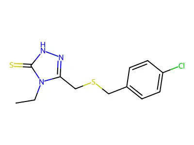 5-{[(4-chlorobenzyl)sulfanyl]methyl}-4-ethyl-4H-1,2,4-triazol-3-ylhydrosulfide structure
