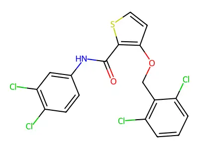 N-(3,4-dichlorophenyl)-3-[(2,6-dichlorophenyl)methoxy]thiophene-2-carboxamide structure