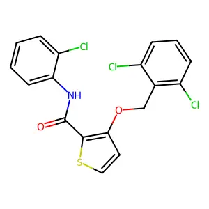 N-(2-chlorophenyl)-3-[(2,6-dichlorophenyl)methoxy]thiophene-2-carboxamide structure