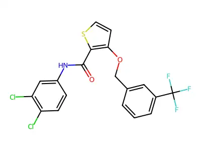 N-(3,4-dichlorophenyl)-3-{[3-(trifluoromethyl)benzyl]oxy}-2-thiophenecarboxamide structure