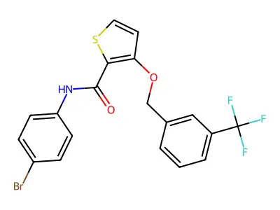 N-(4-bromophenyl)-3-{[3-(trifluoromethyl)benzyl]oxy}-2-thiophenecarboxamide structure