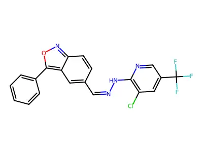 3-chloro-N-[(3-phenyl-2,1-benzoxazol-5-yl)methylideneamino]-5-(trifluoromethyl)pyridin-2-amine structure