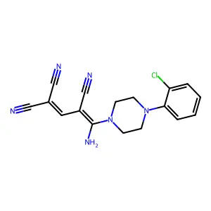 4-Amino-4-[4-(2-chlorophenyl)piperazino]-1,3-butadiene-1,1,3-tricarbonitrile structure
