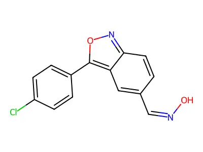 N-[[3-(4-chlorophenyl)-2,1-benzoxazol-5-yl]methylidene]hydroxylamine structure
