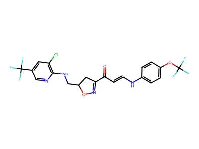 1-[5-({[3-chloro-5-(trifluoromethyl)-2-pyridinyl]amino}methyl)-4,5-dihydro-3-isoxazolyl]-3-[4-(trifluoromethoxy)anilino]-2-propen-1-one structure