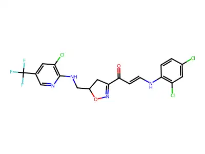 1-[5-[[[3-chloro-5-(trifluoromethyl)pyridin-2-yl]amino]methyl]-4,5-dihydro-1,2-oxazol-3-yl]-3-(2,4-dichloroanilino)prop-2-en-1-one structure