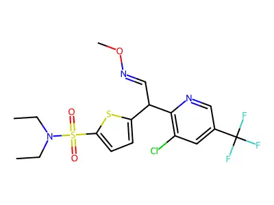 5-[1-[3-chloro-5-(trifluoromethyl)-2-pyridinyl]-2-(methoxyimino)ethyl]-N,N-diethyl-2-thiophenesulfonamide structure
