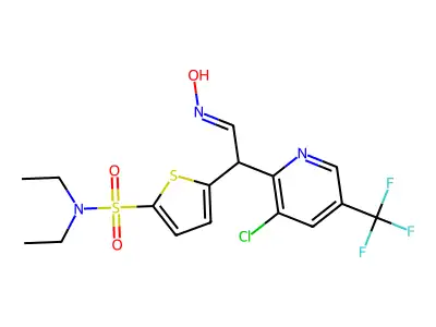 5-[1-[3-chloro-5-(trifluoromethyl)pyridin-2-yl]-2-hydroxyiminoethyl]-N,N-diethylthiophene-2-sulfonamide structure