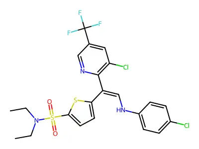 5-[2-(4-chloroanilino)-1-[3-chloro-5-(trifluoromethyl)pyridin-2-yl]ethenyl]-N,N-diethylthiophene-2-sulfonamide structure