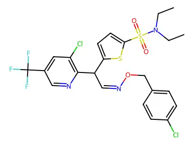 5-[2-[(4-chlorophenyl)methoxyimino]-1-[3-chloro-5-(trifluoromethyl)pyridin-2-yl]ethyl]-N,N-diethylthiophene-2-sulfonamide structure