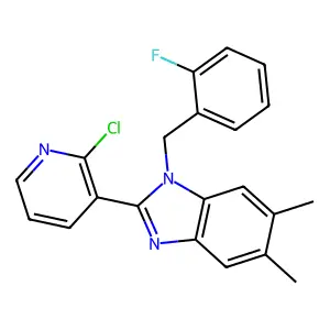 2-(2-chloro-3-pyridinyl)-1-(2-fluorobenzyl)-5,6-dimethyl-1H-1,3-benzimidazole structure