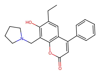 6-ethyl-7-hydroxy-4-phenyl-8-(pyrrolidin-1-ylmethyl)-2H-chromen-2-one structure