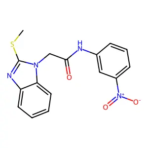 2-(2-methylsulfanylbenzimidazol-1-yl)-N-(3-nitrophenyl)acetamide structure