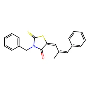 (E)-3-benzyl-5-((E)-2-methyl-3-phenylallylidene)-2-thioxothiazolidin-4-one structure