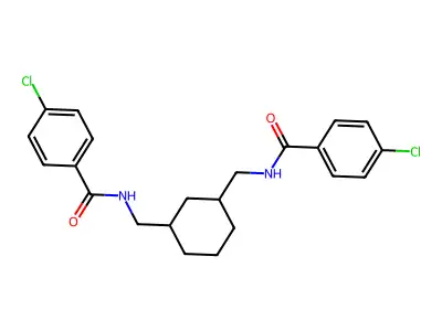 N,N'-(cyclohexane-1,3-diyldimethanediyl)bis(4-chlorobenzamide) structure