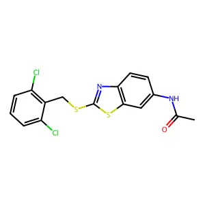 N-[2-[(2,6-dichlorophenyl)methylsulfanyl]-1,3-benzothiazol-6-yl]acetamide structure