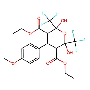 2H-Pyran-3,5-dicarboxylic acid, tetrahydro-2,6-dihydroxy-4-(4-methoxyphenyl)-2,6-bis(trifluoromethyl)-, diethyl ester structure