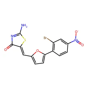 5-{[5-(2-Bromo-4-nitrophenyl)(2-furyl)]methylene}-2-imino-1,3-thiazolidin-4-on e structure