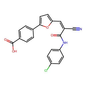 4-(5-{(1Z)-3-[(4-chlorophenyl)amino]-2-cyano-3-oxoprop-1-en-1-yl}furan-2-yl)benzoic acid structure