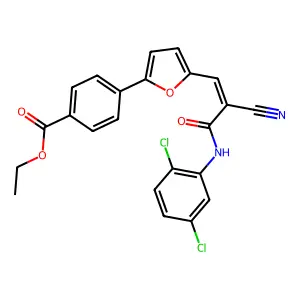 ethyl 4-(5-{(1E)-2-[N-(2,5-dichlorophenyl)carbamoyl]-2-cyanovinyl}-2-furyl)ben zoate structure