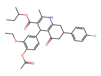butan-2-yl 4-[4-(acetyloxy)-3-ethoxyphenyl]-7-(4-chlorophenyl)-2-methyl-5-oxo-1,4,5,6,7,8-hexahydroquinoline-3-carboxylate structure
