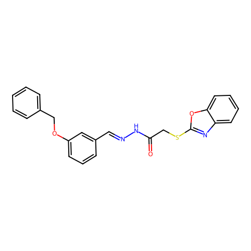 (E)-2-(benzo[d]oxazol-2-ylthio)-N'-(3-(benzyloxy)benzylidene)acetohydrazide structure