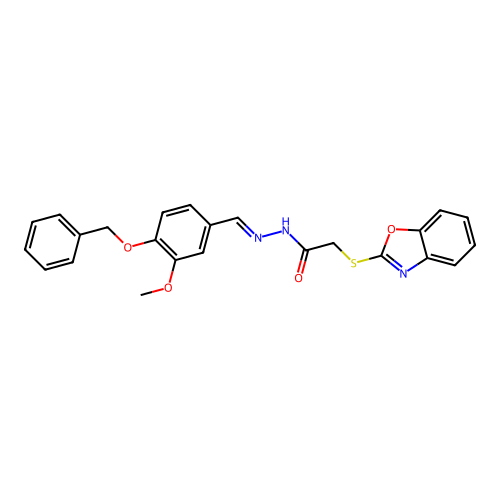 (E)-2-(benzo[d]oxazol-2-ylthio)-N'-(4-(benzyloxy)-3-methoxybenzylidene)acetohydrazide structure