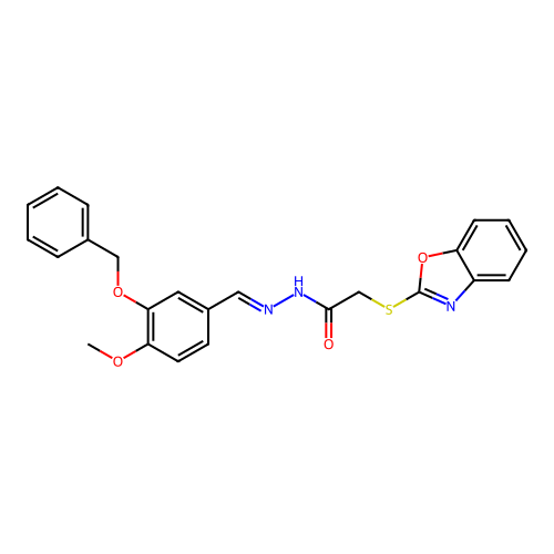 (E)-2-(benzo[d]oxazol-2-ylthio)-N'-(3-(benzyloxy)-4-methoxybenzylidene)acetohydrazide structure