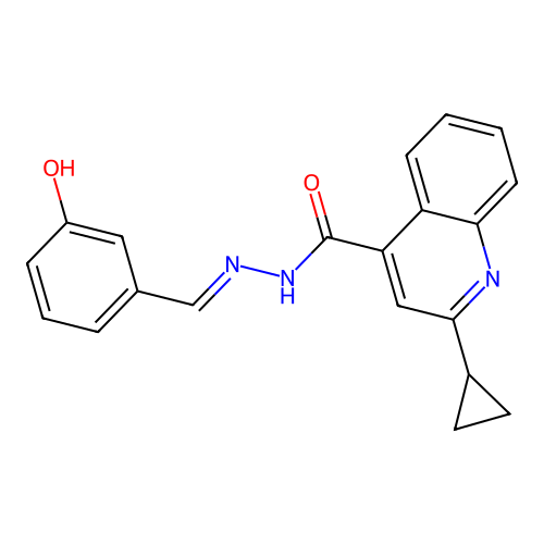 2-cyclopropyl-N'-[(E)-(3-hydroxyphenyl)methylidene]quinoline-4-carbohydrazide structure