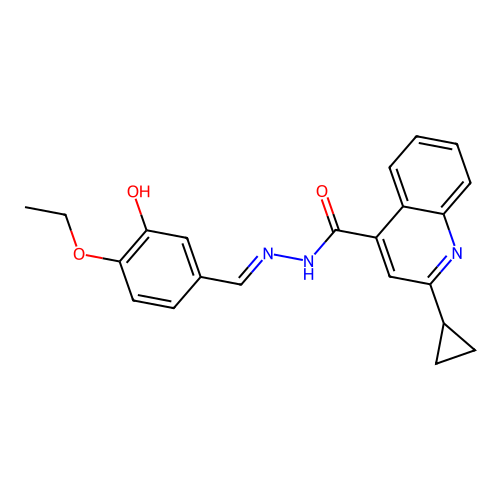 (E)-2-cyclopropyl-N'-(4-ethoxy-3-hydroxybenzylidene)quinoline-4-carbohydrazide structure
