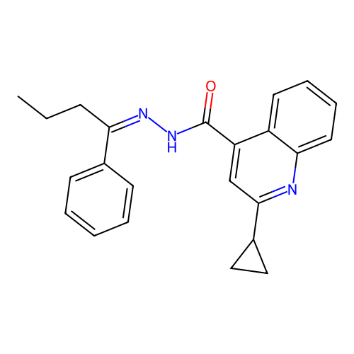 2-cyclopropyl-N'-[(1Z)-1-phenylbutylidene]quinoline-4-carbohydrazide structure