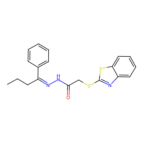 2-(1,3-benzothiazol-2-ylsulfanyl)-N'-[(1Z)-1-phenylbutylidene]acetohydrazide structure