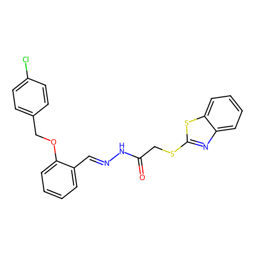 (E)-2-(benzo[d]thiazol-2-ylthio)-N'-(2-((4-chlorobenzyl)oxy)benzylidene)acetohydrazide structure
